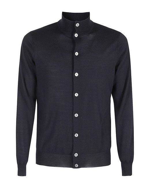 FILIPPO DE LAURENTIIS Blue Button-Up Knit Cardigan for men