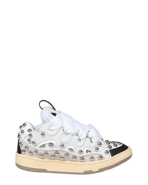 Lanvin White Curb Round Toe Lace-up Sneakers