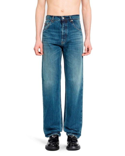 Prada Blue Logo-patch Straight-leg Jeans for men