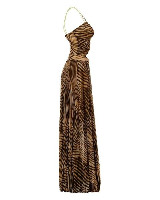 Just Cavalli Natural Zebra Printed V-Neck Maxi Dress