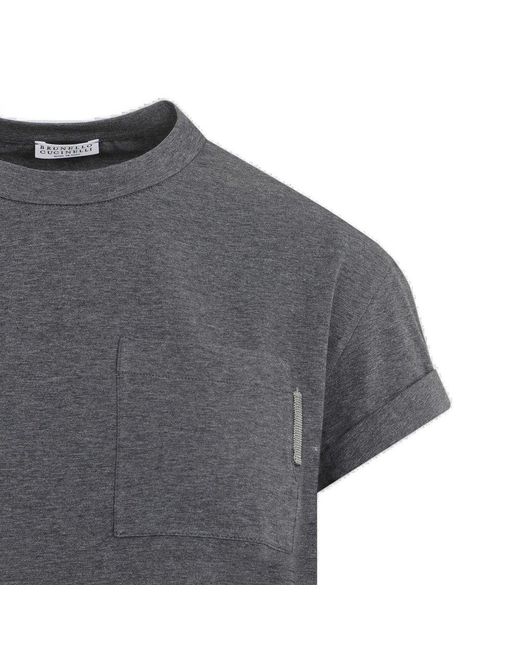 Brunello Cucinelli Gray Rolled Sleeved Straight Hem T-shirt