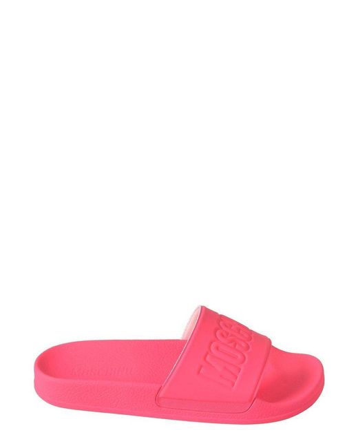 Moschino Pink Logo Embossed Slip-on Sandals