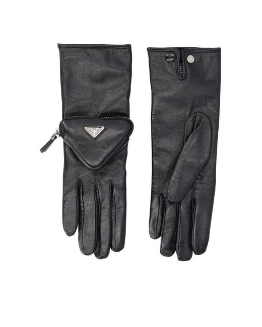 Prada Black Logo Pouch-detail Gloves
