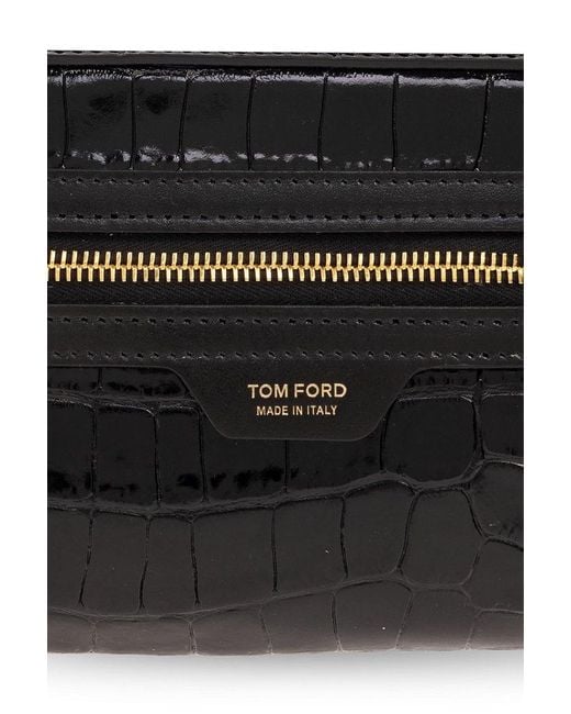 Tom Ford Black Leather Wash Bag With Logo for men