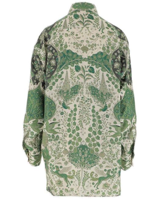 Etro Green Graphic Print Button-up Shirt