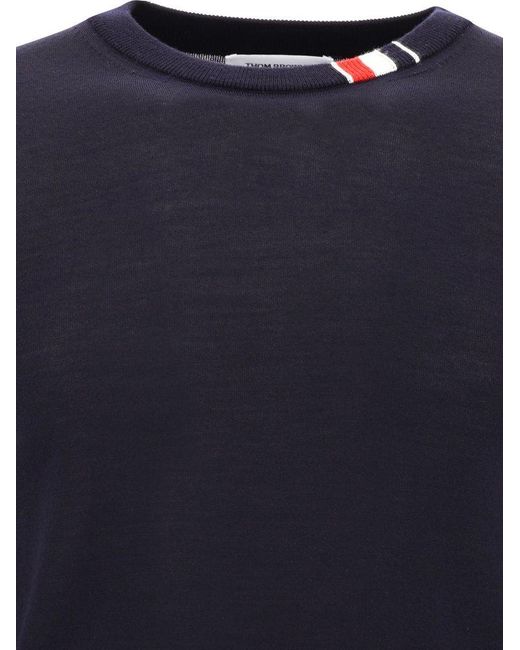 Thom Browne Blue Rwb Stripe Detailed Crewneck Jumper for men