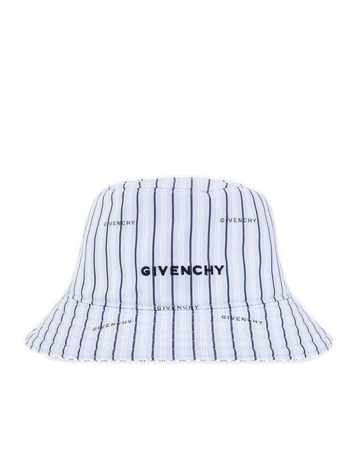 Givenchy Blue Logo Embroidered Striped Reversible Bucket Hat for men