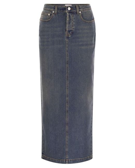 Fabiana Filippi Blue Vintage Rffect Back Slit Maxi Skirt