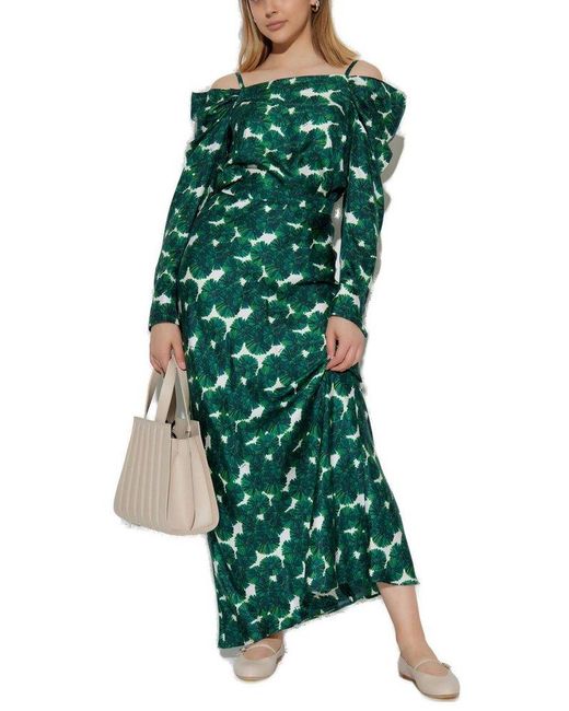 Max Mara Green Ustica All-Over Patterned Off-Shoulder Top