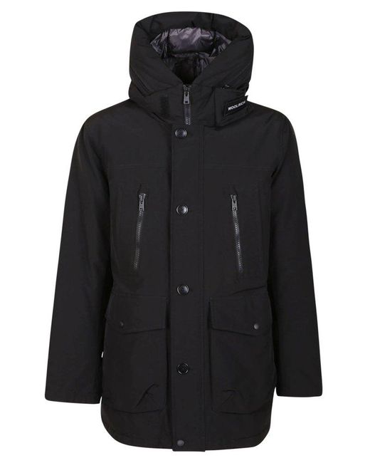 Woolrich Black Hooded Padded Coat for men