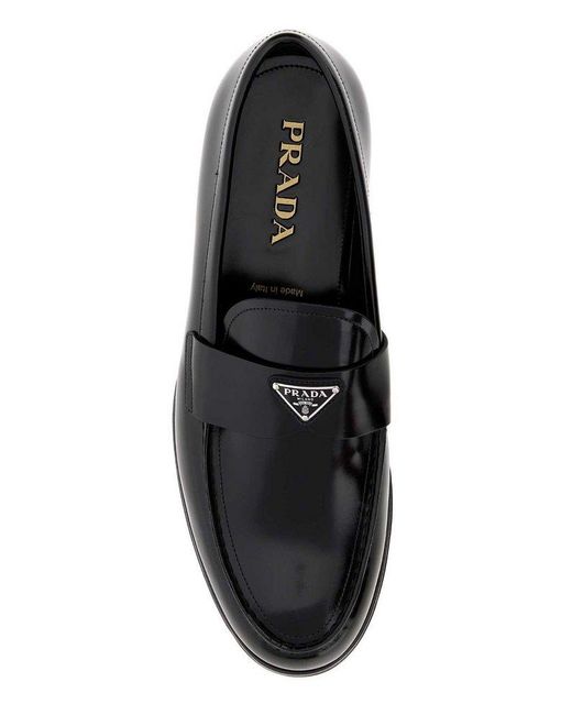 Prada Black Enamel-triangle-logo Slip-on Loafers for men