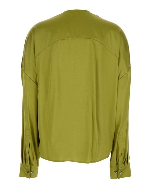 Dries Van Noten Green 'Camiel' Shirt With V-Neck On The Front And Drap