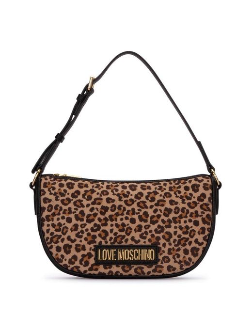 Love Moschino Brown Leopard Printed Top Handle Bag