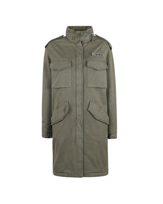 Aspesi Green Straight Hem Gabardine Coat