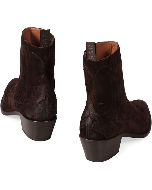 Sartore Brown Suede Western Ankle Boots