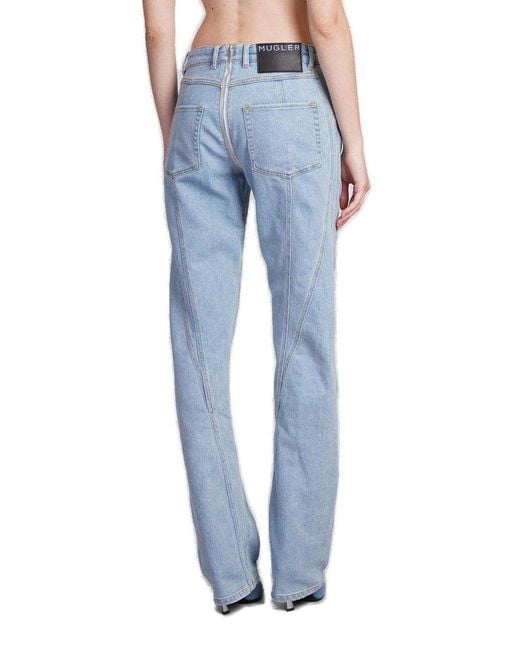 Mugler Blue Straight-leg Zipped Jeans