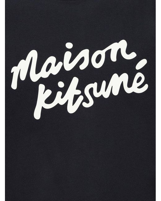 Maison Kitsuné Logo Printed Crewneck Tshirt in Black for Men Lyst UK