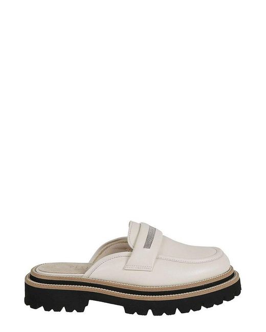 Peserico White Embellished Slip-on Sandals