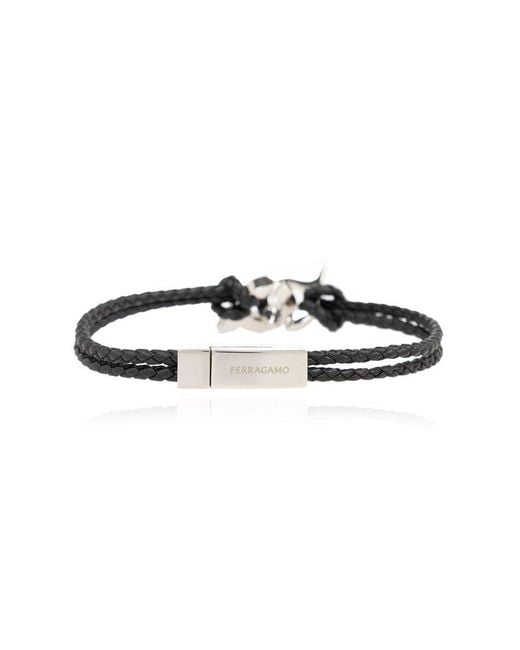 Ferragamo Black Leather Bracelet, for men
