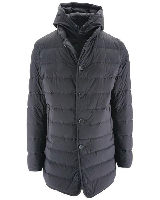 DUNO Black Long Quilted Down Jacket for men