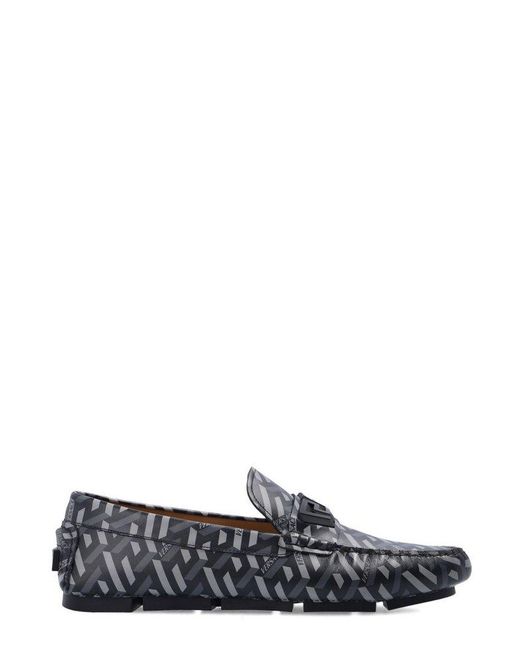 Versace Gray La Greca Monogram Slip-on Loafers for men