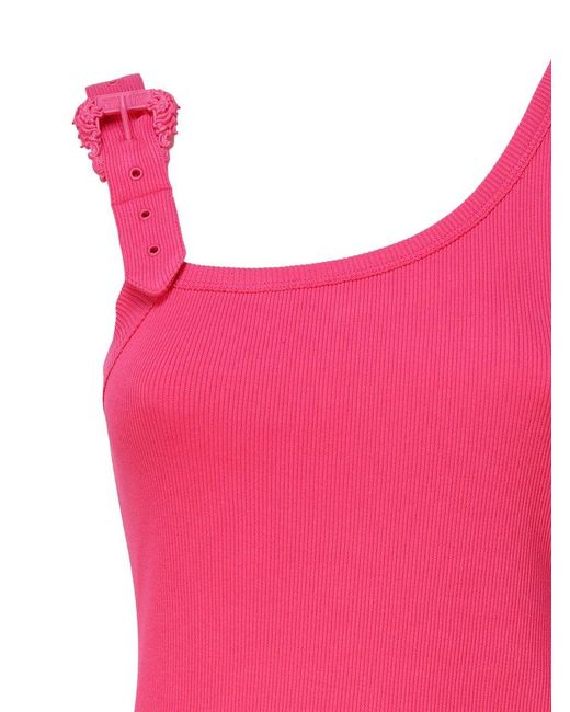 Versace Pink Buckle-embellished Ribbed Tank Top