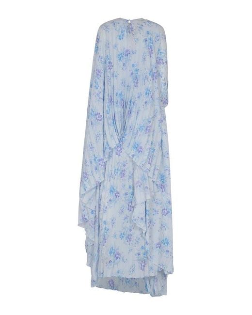 Balenciaga Blue Floral Print Pleated Dress
