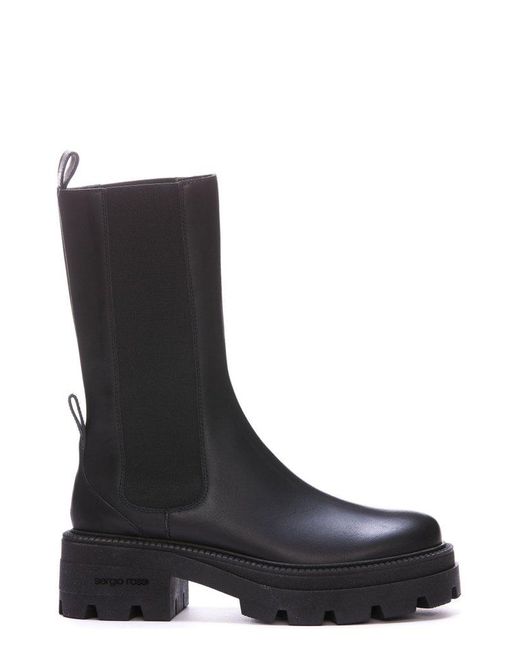 Sergio Rossi Leather Logo Detailed Slip-on Boots in Black | Lyst
