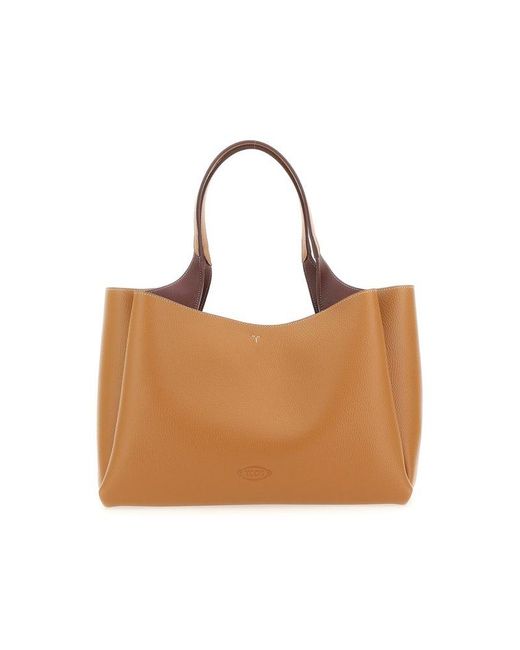 Tod's Brown T Timeless Logo Plaque Medium Tote Bag