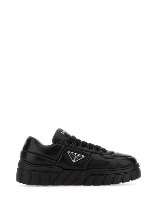 Prada Black Padded Leather Triangle Sneakers