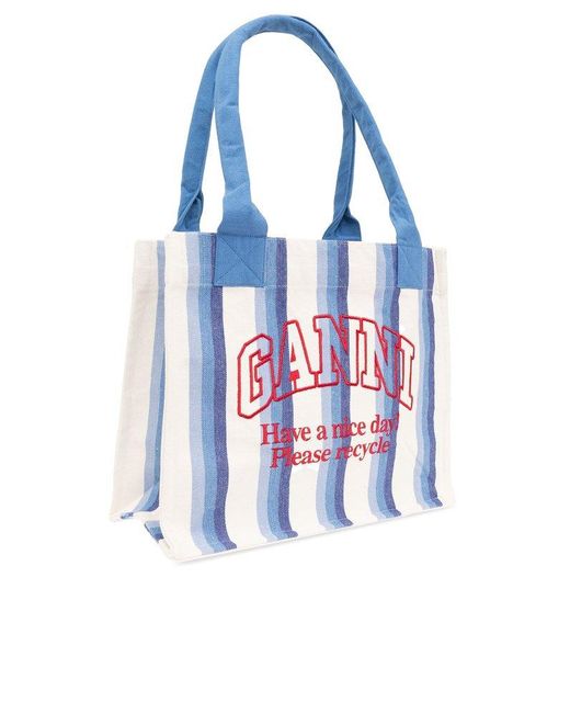 Ganni White Logo-embroidered Shopper Bag