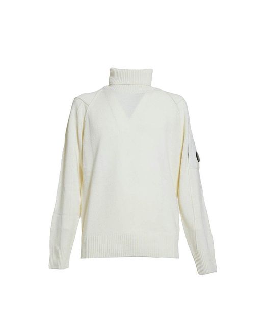 C P Company White Wool Turtleneck Pullover for men