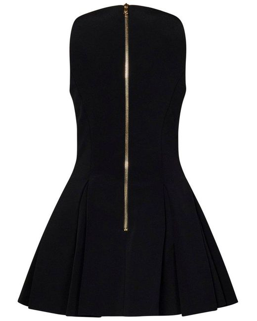 Balmain Black V-neck Buttoned Mini Dress