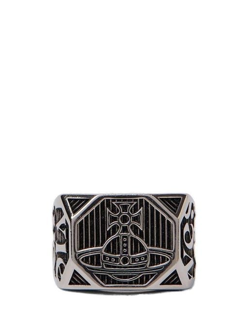 Vivienne Westwood Black Zakarya Logo Engraved Ring for men