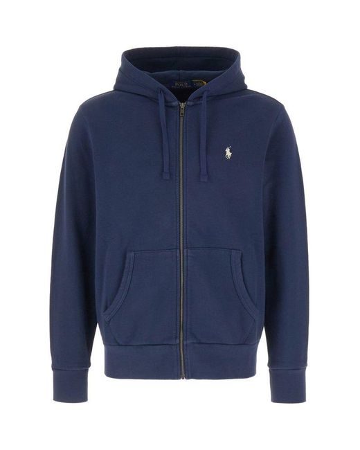 Polo Ralph Lauren Blue Pony Embroidered Zip-up Hoodie for men
