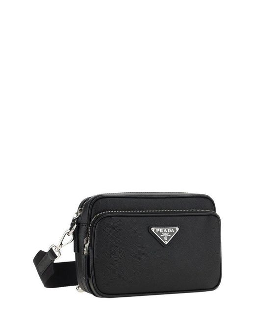 Prada Black Triangle-Logo Zipped Shoulder Bag for men