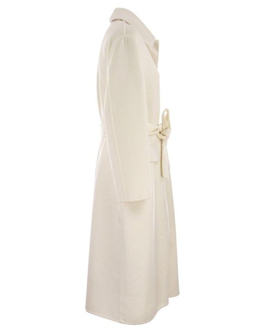 Brunello Cucinelli Natural Double-breasted Cashmere Cloth Coat With Jewellery