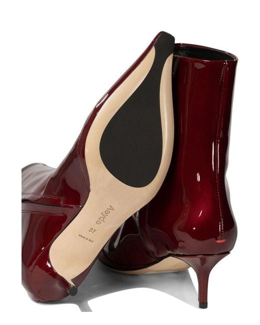 Aeyde Red "Roe" Patent Leather Ankle Boots