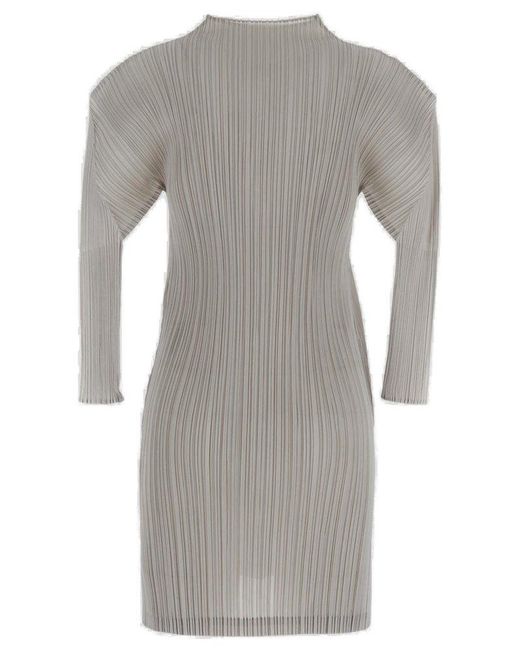 Pleats Please Issey Miyake Gray Monthly Colors February Drop-shoulder Mini Dress