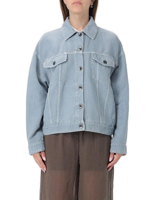 Brunello Cucinelli Blue Long-sleeved Button-up Coat