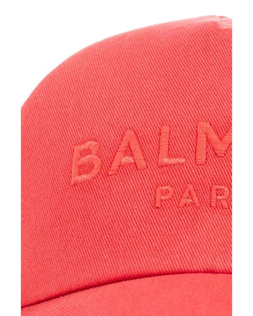 Balmain Red Baseball Cap With Logo, for men