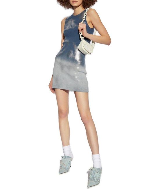 DIESEL Blue M-idony Short Knit Dress With Metallic Effects