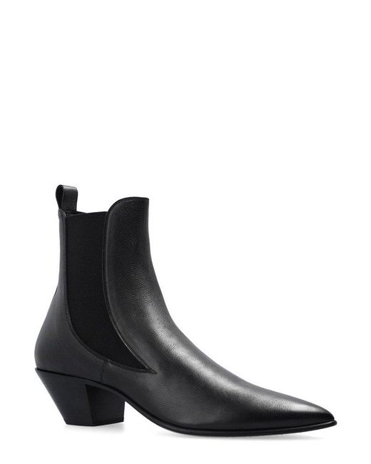 Saint Laurent Black Pointed Toe Slip-on Boots for men