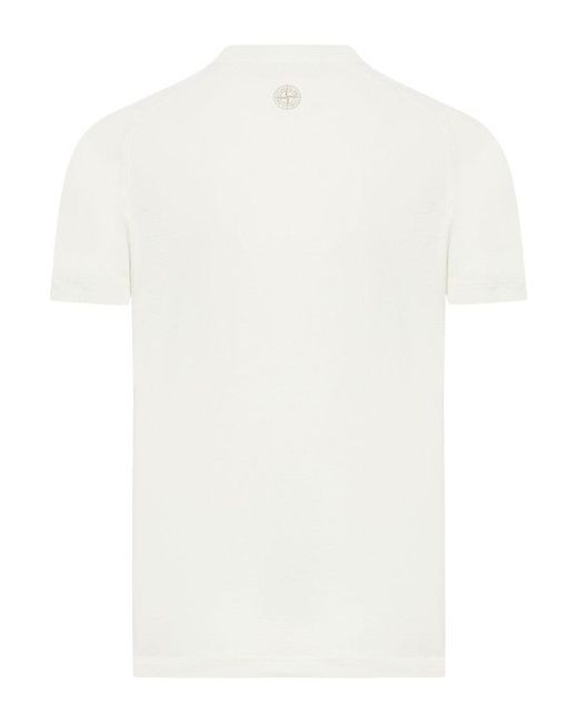 Stone Island White Logo Printed Crewneck T-Shirt for men