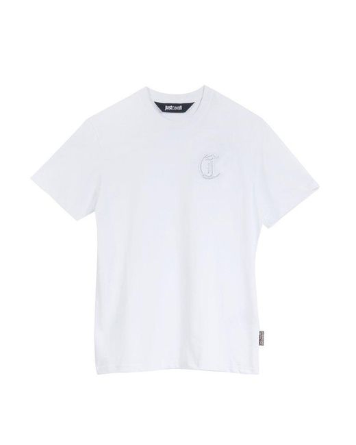 Just Cavalli White Logo Embroidered Crewneck T-Shirt for men