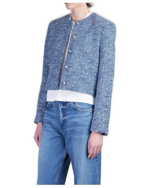 Anine Bing Blue Buttoned Tweed Jacket