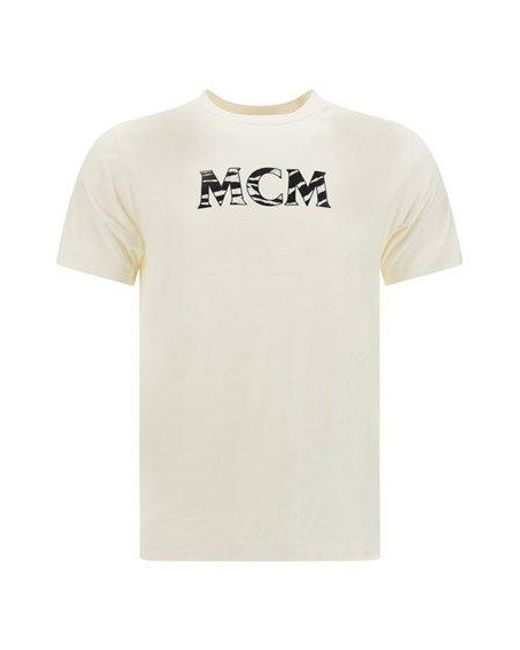 MCM White Logo Printed Crewneck T-shirt for men