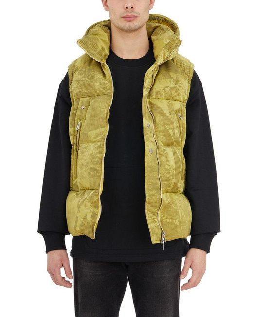 Y-3 Green Graphic Printed Hooded Padded Vest for men