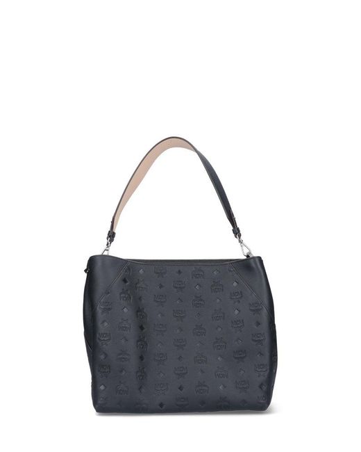 MCM Aren Monogram Print Embossed Hobo Bag in Blue Lyst