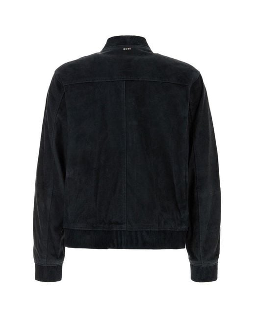 Boss Black Leather Bomber Jacket for men